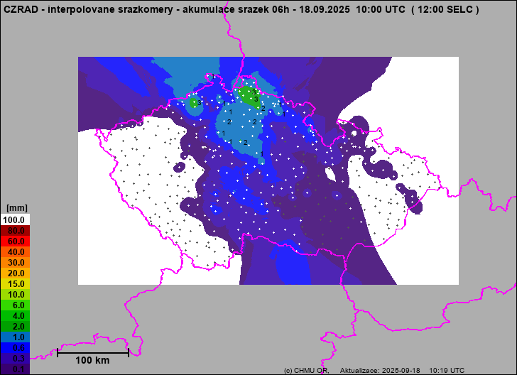 Srážky na území ČR - Pouze pozemní srážkoměry