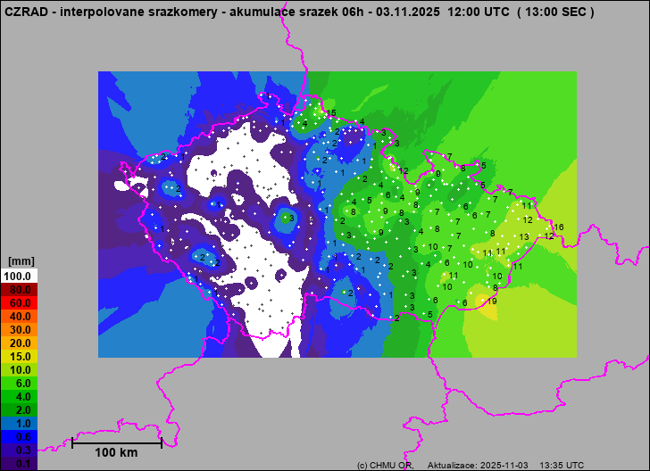 Srážky na území ČR - Pouze pozemní srážkoměry