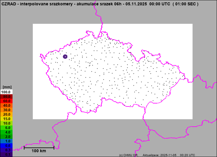 Srážky na území ČR - Pouze pozemní srážkoměry