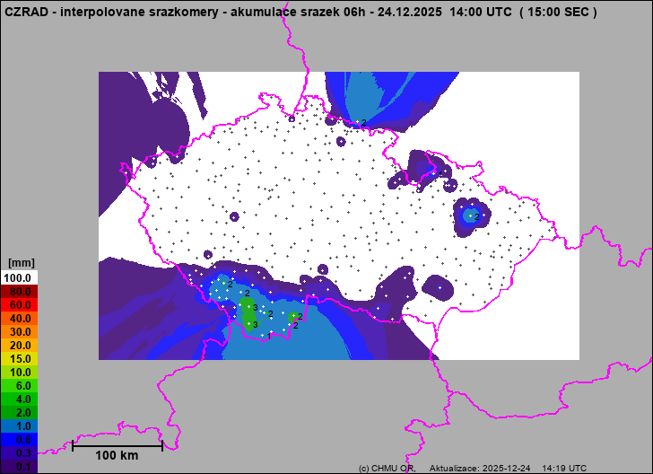 Srážky na území ČR - Pouze pozemní srážkoměry