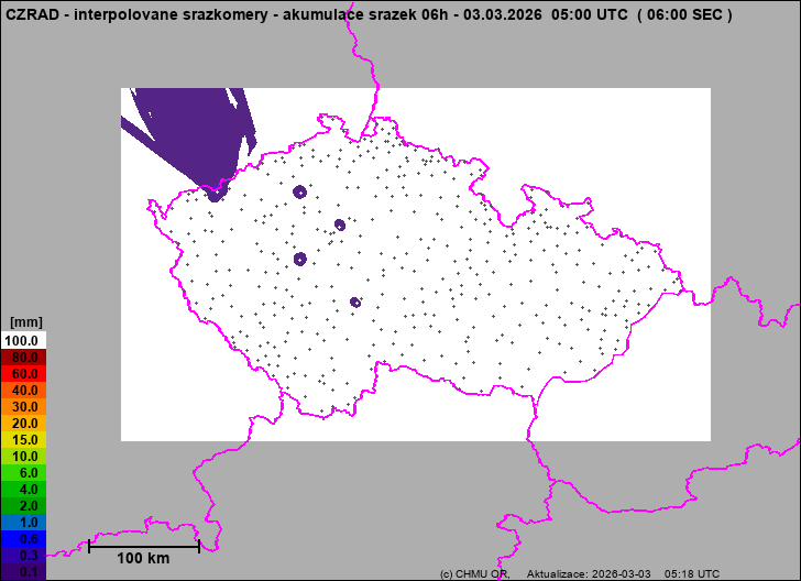 Srážky na území ČR - Pouze pozemní srážkoměry