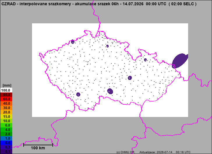 Srážky na území ČR - Pouze pozemní srážkoměry