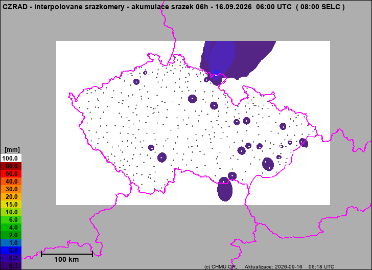 Srážky na území ČR - Pouze pozemní srážkoměry