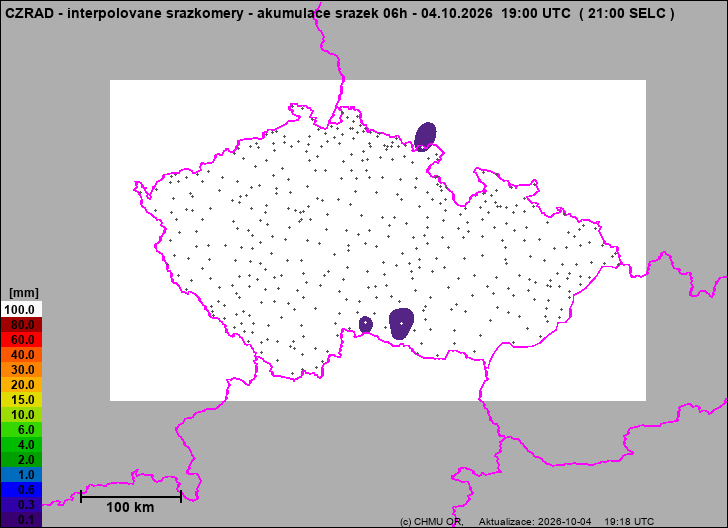 Srážky na území ČR - Pouze pozemní srážkoměry